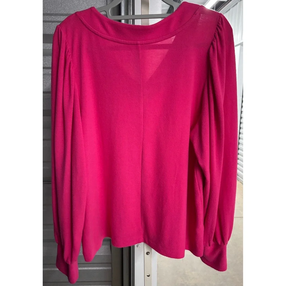 Loft Outlet Womens XL Pink V-Neck Puff Sleeve Knit Top Blouse Long Sleeve